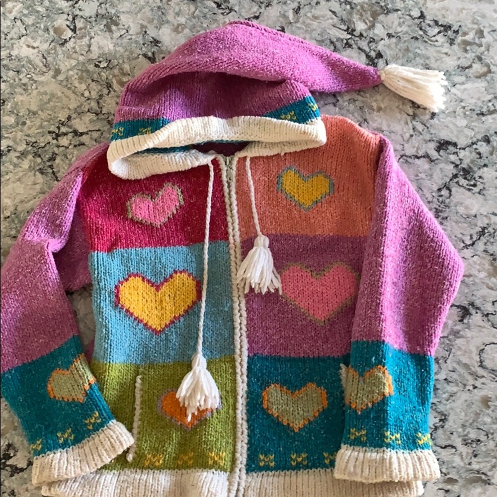 Handmade knit girls zip up sweater